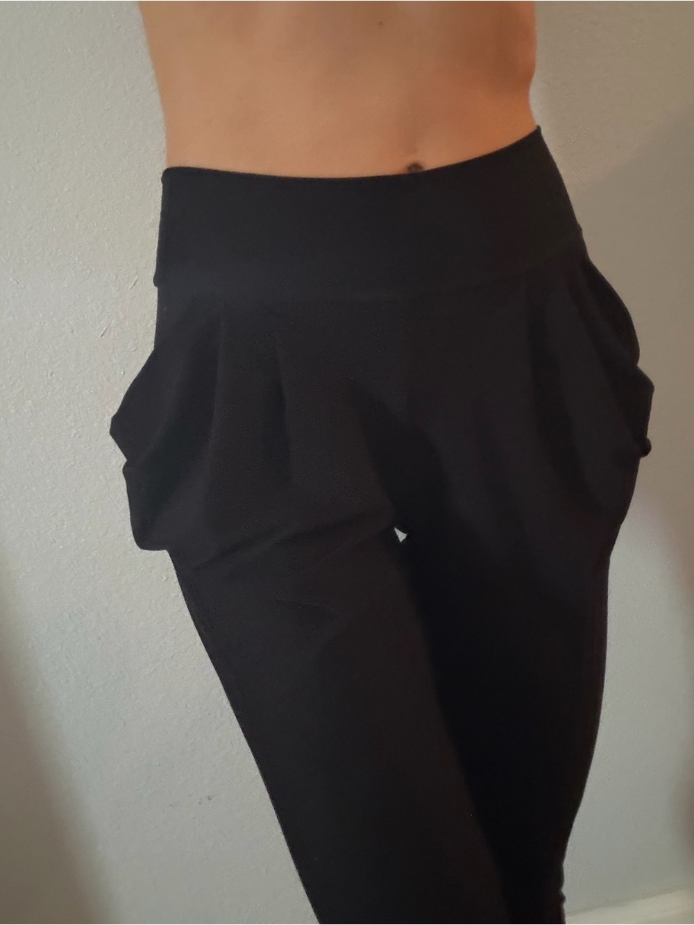 High-Waist Black Draped Ponte Pants